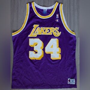 Vintage Lakers Shaquille O’Neal Shaq Champion Jersey Mens Size 48 Purple 90s
